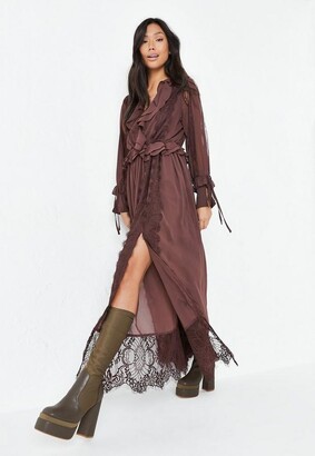 Missguided Tall Chocolate Lace Detail Long Sleeve Maxi Dress