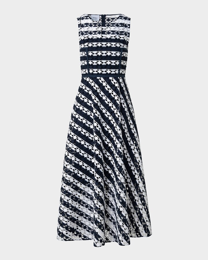 Akris Punto Dot Cut-Out Guipure Fit-Flare Midi Dress