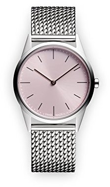Uniform Wares C33 Quartz Watch with Pink Analogue Dial with Silver Stainless Steel Strap
