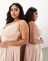 Thumbnail for your product : ASOS Curve ASOS DESIGN Bridesmaid Curve satin midi dress with tie back in blush