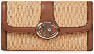 Michael Kors Collection Leather And Faux Raffia Clutch