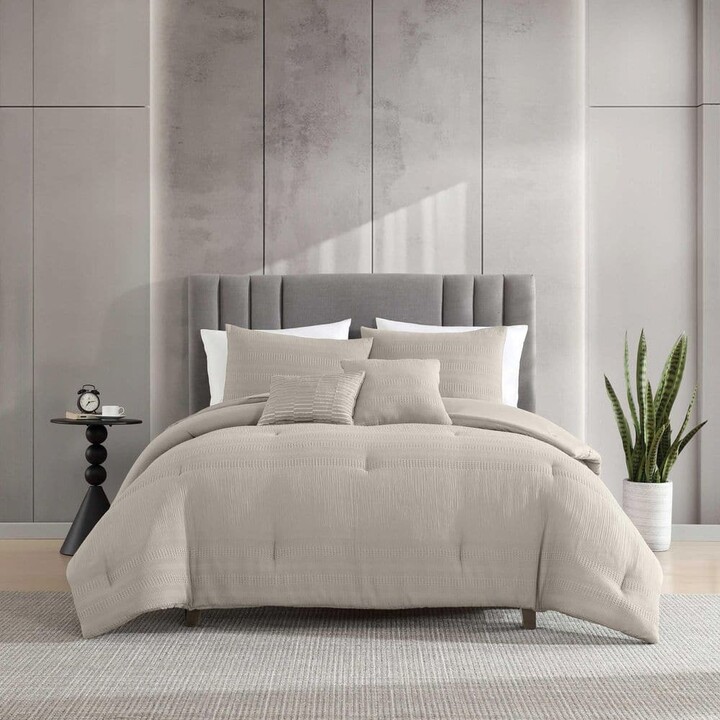 Variegated Waffle 2-Piece Linen Beige Microfiber Twin Comforter Set