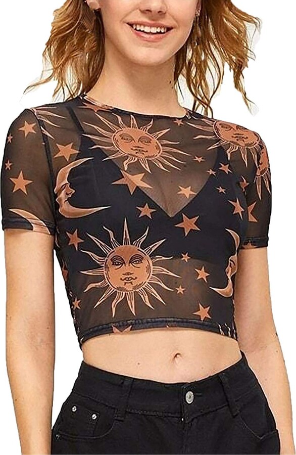 Women Sexy Crop Tops Short Sleeves Print T-Shirt Casual Summer Open Crotch  Brief
