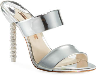 Sophia Webster Rosalind Metallic Leather Crystal-Heel Slide Sandals
