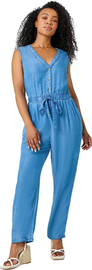 Roman Originals Petite Stretch Denim Pocket Jumpsuit for Women UK