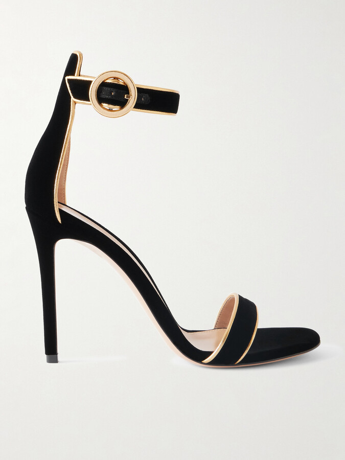 Gianvito Rossi Portofino 105 Metallic Leather-trimmed Velvet Sandals - Black