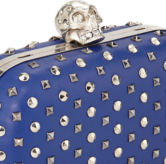 Alexander McQueen Studded Crystal-Skull Clutch Bag, Blue