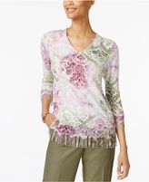 Thumbnail for your product : Alfred Dunner Palm Desert Printed Fringe Sweater