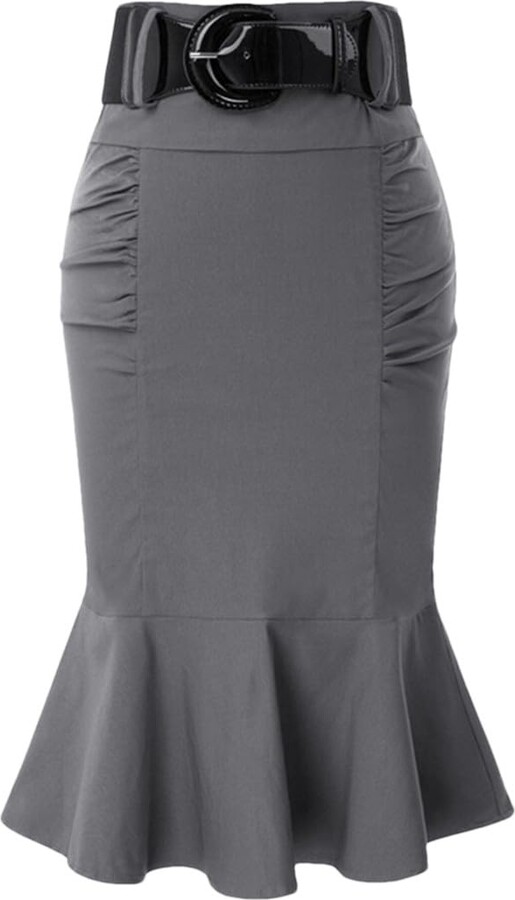 Mkjuuior Women's Mermaid Tail Mid Length Skirt Hip Lifting Skinny