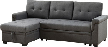 Ebern Designs Sierra 84" Dark Gray Linen Reversible Sleeper Sectional Sofa With Storage Chaise