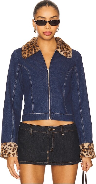 Central Park West Gia Denim And Faux Fur Jacket