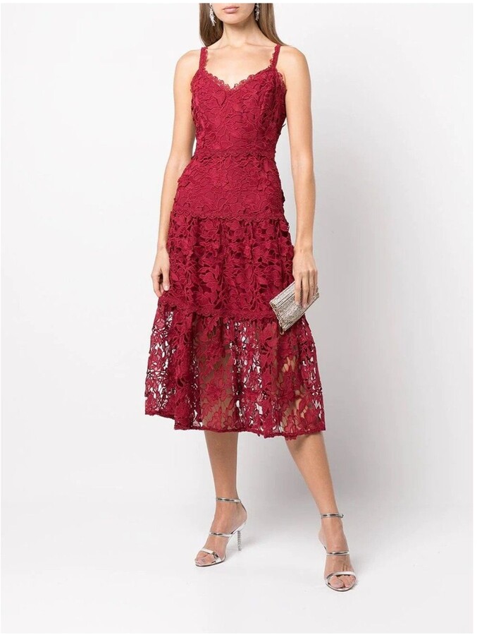 marchesa red lace dress