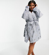 Thumbnail for your product : Brave Soul Plus stars fleece dressing gown in grey and silver