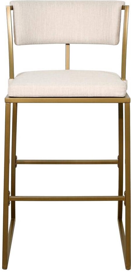 New Ridge Home Goods Mina 30 in. Antique Brass Mid-Back Metal Bar-Height Bar Stool with Upholstered Cream Seat, 1-Stool
