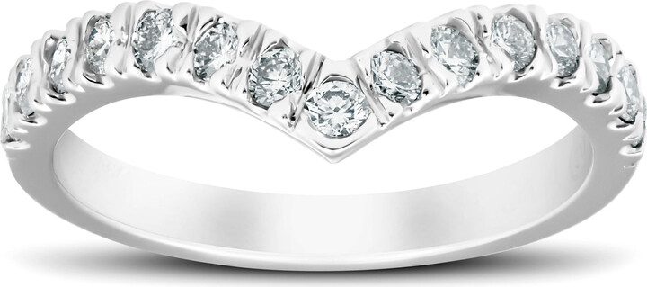 Pompeii3 1/2 Ct Diamond Curved V Shape Contour Ring Womens Wedding Band 14k White Gold