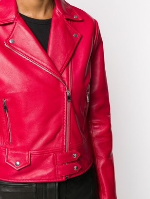 Pinko Leather Zipped Biker Jacket