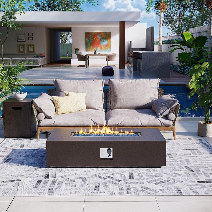 UPHA 56 in. Rectangular Iron Outdoor Brown Fire Pit Table with Propane Tank Holder