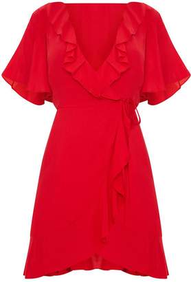 PrettyLittleThing Red Wrap Tea Dress