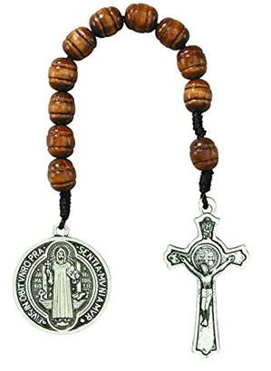 Gifts by Lulee Saint Benedict Pocket Rosary Chaplet Carved Wood Beads with Cold Rolled Steel Findings Free Blessed Holy Card