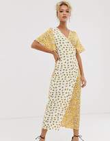 Thumbnail for your product : Never Fully Dressed splice wrap midi dress in contrast shell print