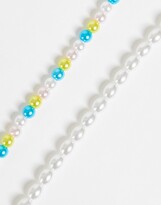 Thumbnail for your product : Topshop t-bar split beaded and pearl necklace in gold