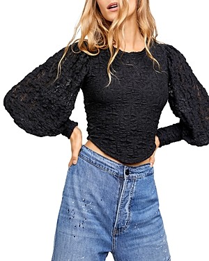 Free People Tea Time Lace Puff Sleeve Top