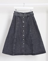 Thumbnail for your product : Gestuz denim belted midi skirt in grey