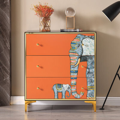Vivid Space Creation Hand-Painted Storage Cabinet with Multi-Compartmen