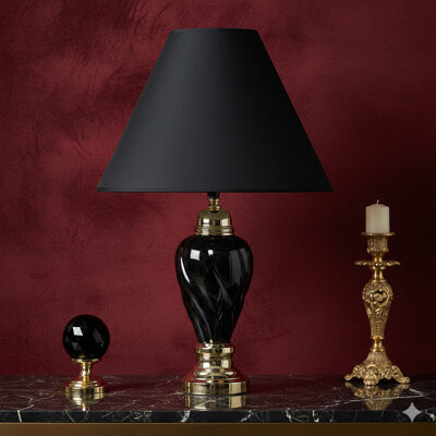 Latitude Run 22-Inch Tall Ceramic Table Lamp In An Urn Shape With A Black Finish And A Linen Shade