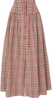 Freya Rejina Pyo Pleated Checked Cotton-Poplin Midi Skirt