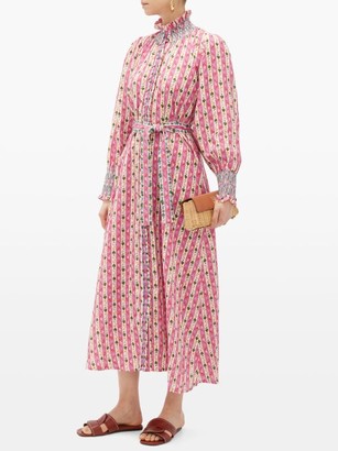 Muzungu Sisters - Alice Botanical-print Linen Midi Dress - Pink Print