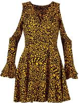 Thumbnail for your product : boohoo Woven Leopard Cold Shoulder Frill Skater Dress