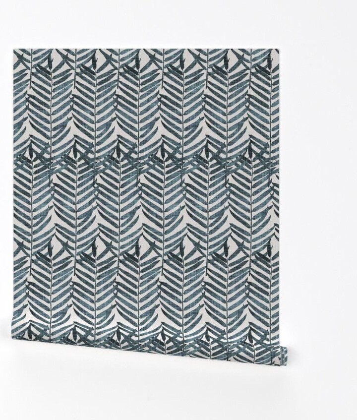 Banana Leaf Wallpaper - Luxe Palm | Indigo By Nouveau Bohemian Custom Printed Removable Self Adhesive Roll Spoonflower