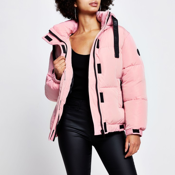 River Island Womens Pink puffer long sleeve jacket - ShopStyle