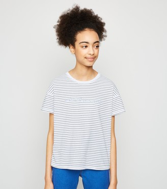 New Look Girls Stripe Positive Slogan T-Shirt