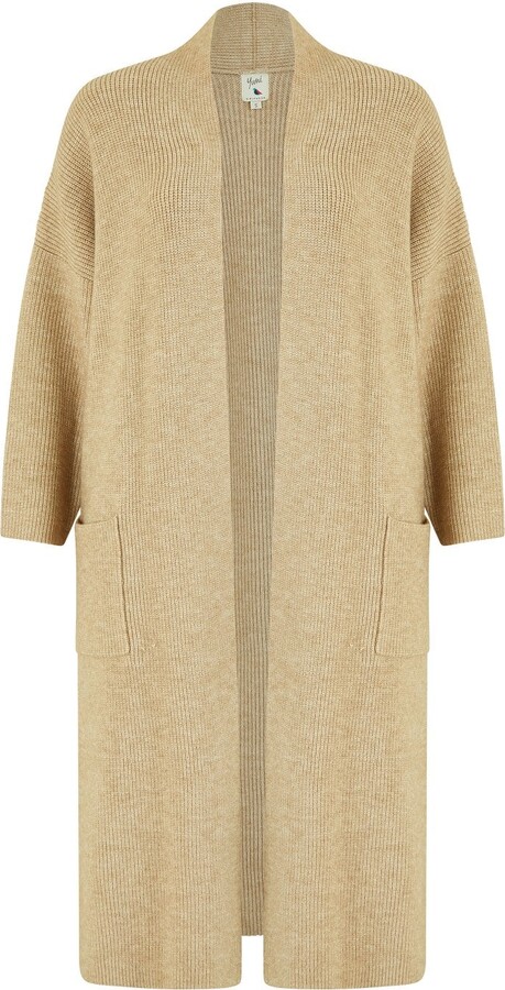 Yumi Neutrals Oatmeal Maxi Knitted Cardigan With Pockets