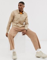 Thumbnail for your product : ASOS DESIGN zip through overshirt in sand with utility pockets