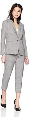 Tahari by Arthur S. Levine Women's Petite 1 Button Notch Collar BESOM Pocket Plaid Pant Suit