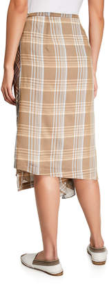 Brunello Cucinelli Plaid Cotton-Silk Wrap Skirt