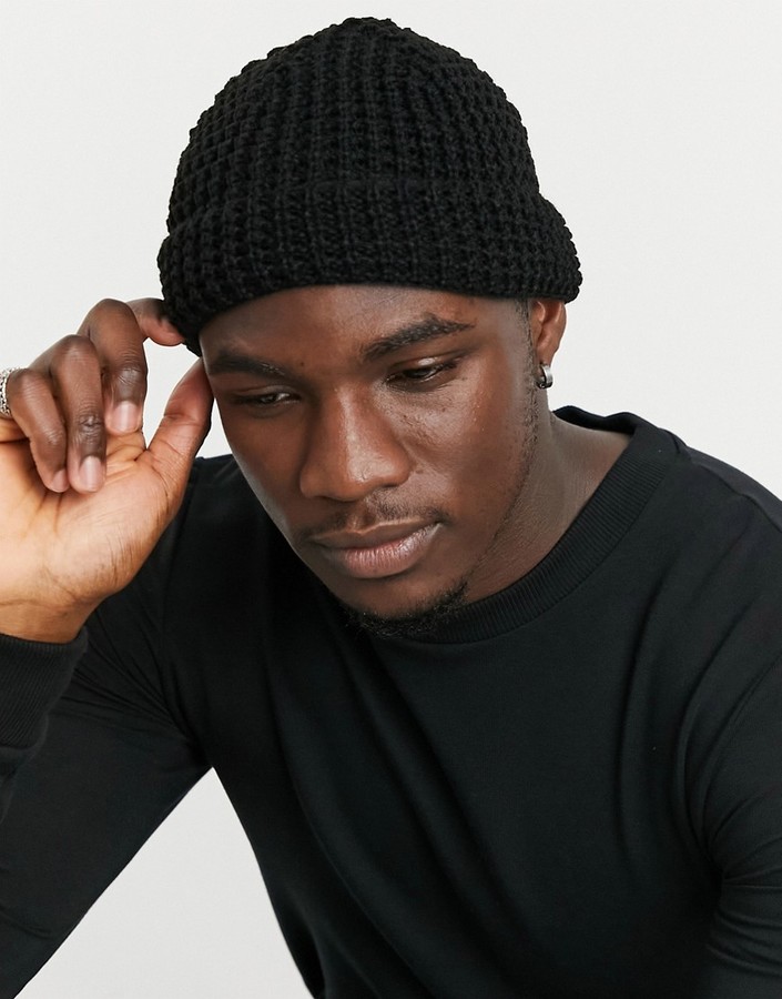 Asos Design Mini Fisherman Beanie In Black 2025