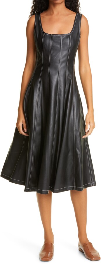 leather fit and flare dress