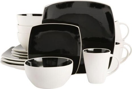 Gibson Elite Soho Lounge 16 Piece Stoneware Dinnerware Set in Black/White
