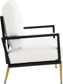Red Barrel Studio Luxury White Armchair With Foam Filler And Gold Metal Legs For Living Area Contemporary Lounge Chair Wide Seat