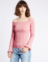 Thumbnail for your product : Marks and Spencer Cotton Blend Striped Long Sleeve Bardot Top