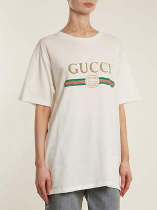 Gucci Logo Print Cotton T Shirt - Womens - White Print
