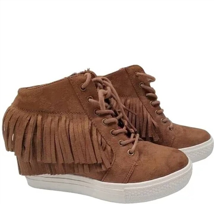 Not Rated Women's Nick Fringe Sneaker Wedge In Brown