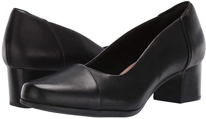 clarks black leather court shoes