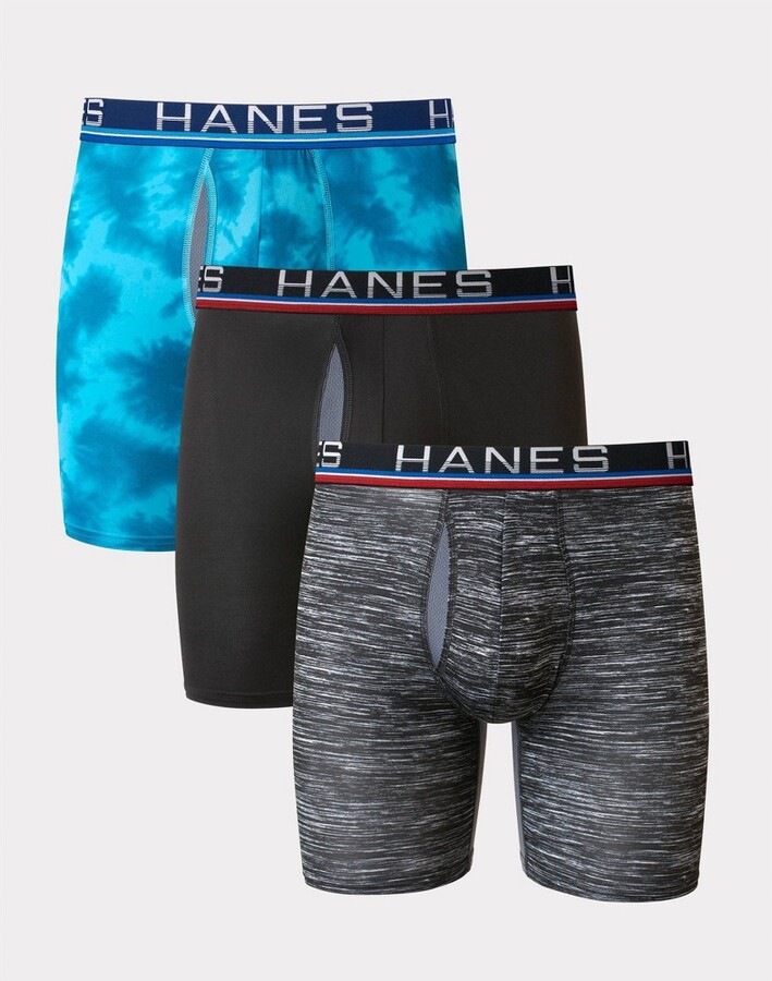 Hanes Premium Men's Xtemp Total Support Pouch Anti Chafing 3pk Long Leg Boxer Briefs Blue/Gray