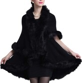 Thumbnail for your product : CURT SHARIAH Women’s Fine Knit Cardigan Faux Fur Trim Layers Open Front Poncho Cape Coat Shawl Wrap Black