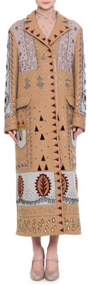 Valentino Embellished Long Wool Coat, Multi